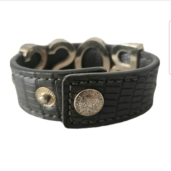 BCBGeneration BOSS Leather Cuff Bracelet Gold Tone Letter Charm BCBG Boho Snap - Picture 6 of 10